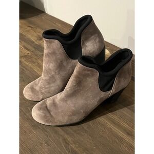 Clarks Adya Bella Ankle Booties in Gray Suede Block Heel
